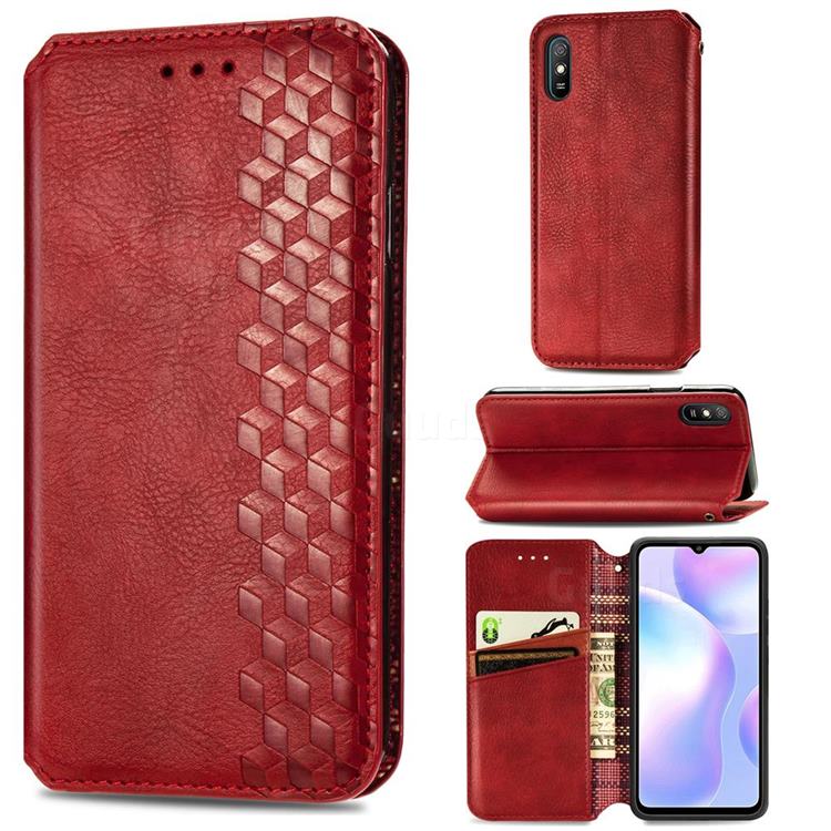 Ultra Slim Fashion Business Card Magnetic Automatic Suction Leather Flip Cover for Xiaomi Redmi 9A - Red