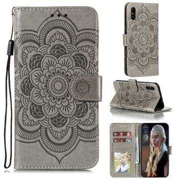 Intricate Embossing Datura Solar Leather Wallet Case for Xiaomi Redmi 9A - Gray