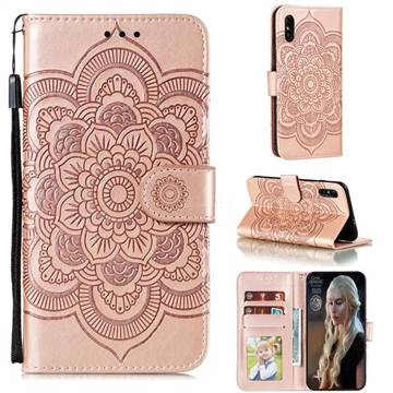 Intricate Embossing Datura Solar Leather Wallet Case for Xiaomi Redmi 9A - Rose Gold