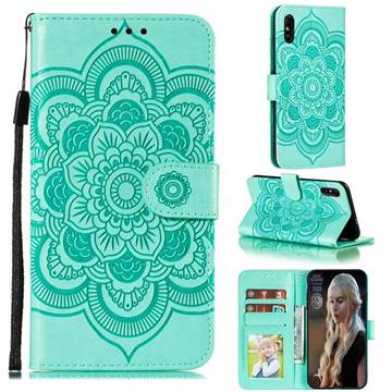 Intricate Embossing Datura Solar Leather Wallet Case for Xiaomi Redmi 9A - Green