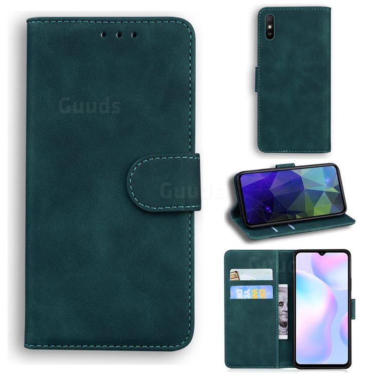 Retro Classic Skin Feel Leather Wallet Phone Case for Xiaomi Redmi 9A - Green