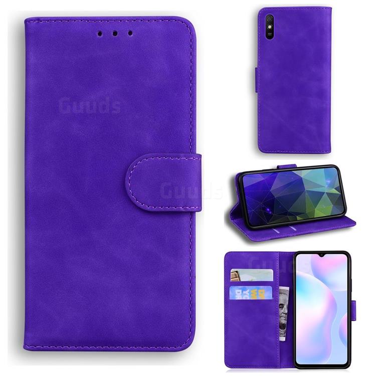 Retro Classic Skin Feel Leather Wallet Phone Case for Xiaomi Redmi 9A - Purple