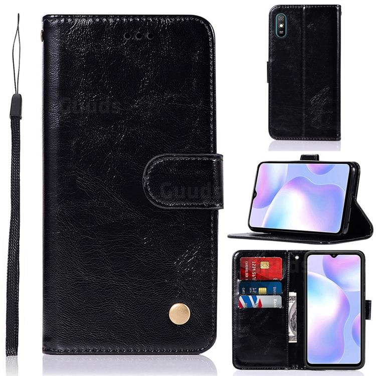 Luxury Retro Leather Wallet Case for Xiaomi Redmi 9A - Black