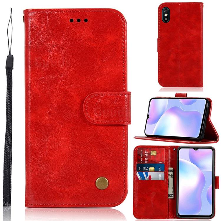 Luxury Retro Leather Wallet Case for Xiaomi Redmi 9A - Red