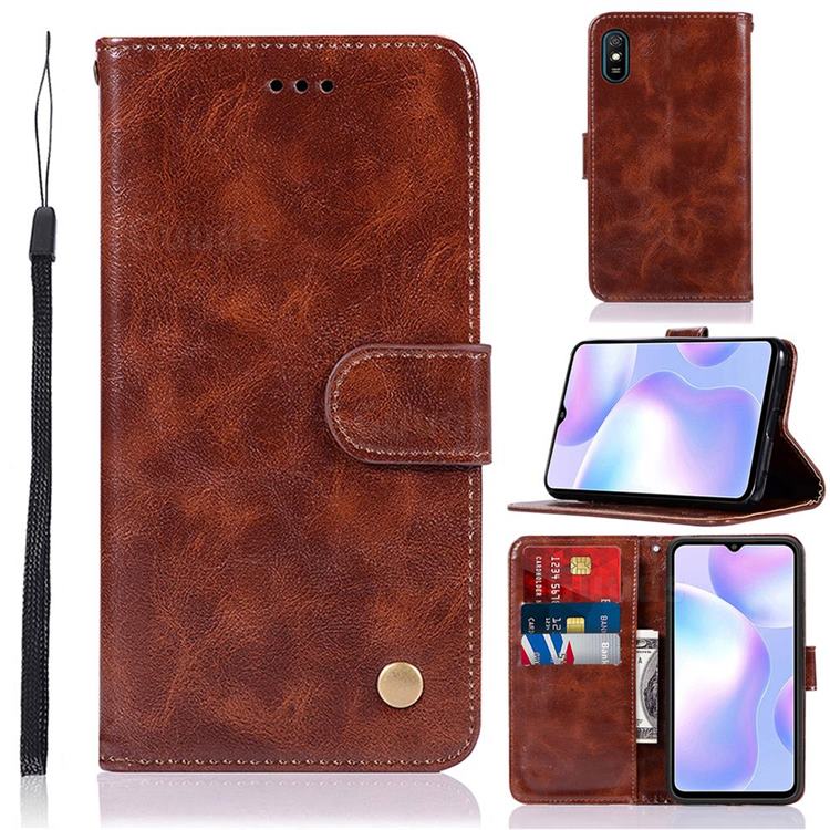 Luxury Retro Leather Wallet Case for Xiaomi Redmi 9A - Brown