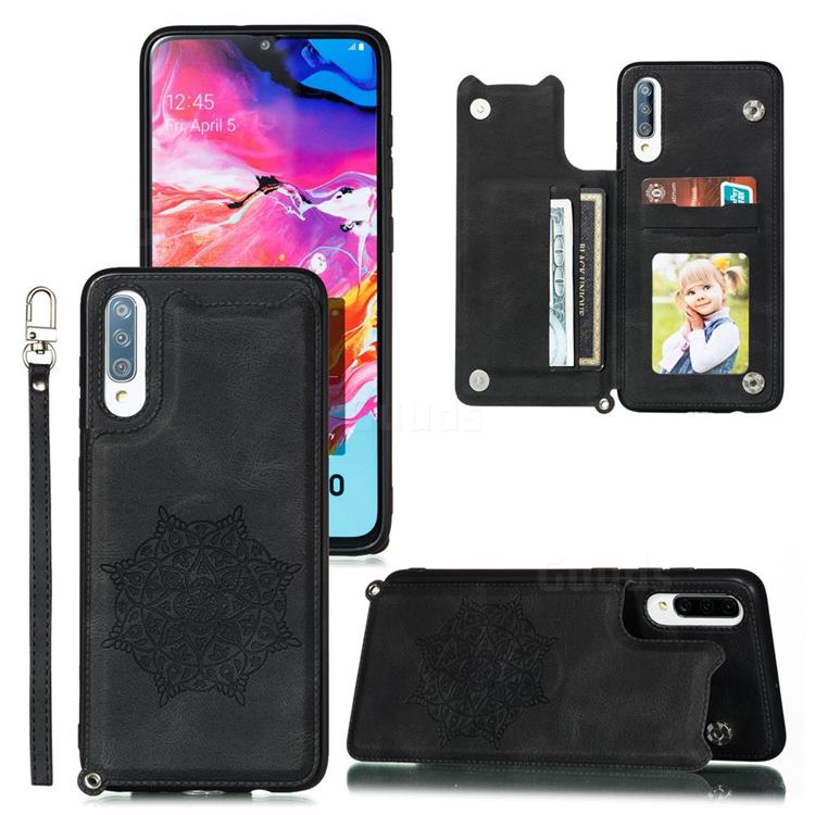 Luxury Mandala Multi-function Magnetic Card Slots Stand Leather Back Cover for Xiaomi Redmi 9A - Black