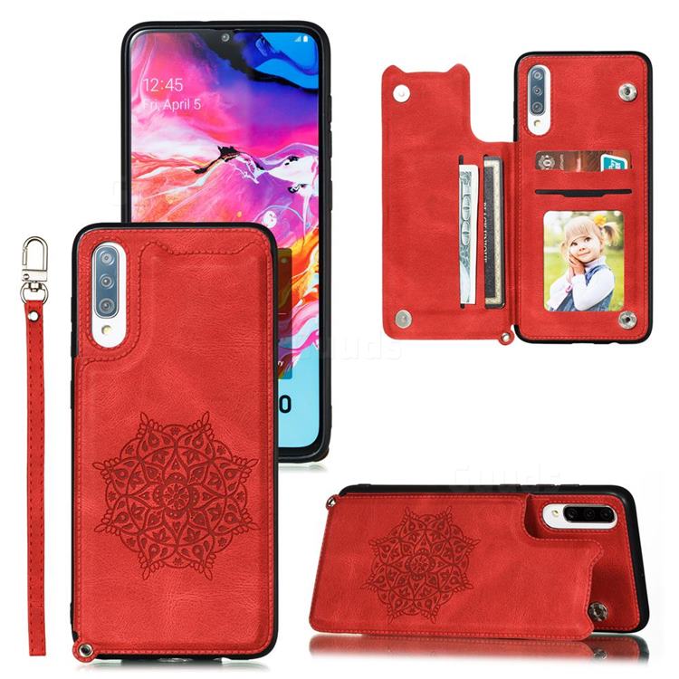 Luxury Mandala Multi-function Magnetic Card Slots Stand Leather Back Cover for Xiaomi Redmi 9A - Red