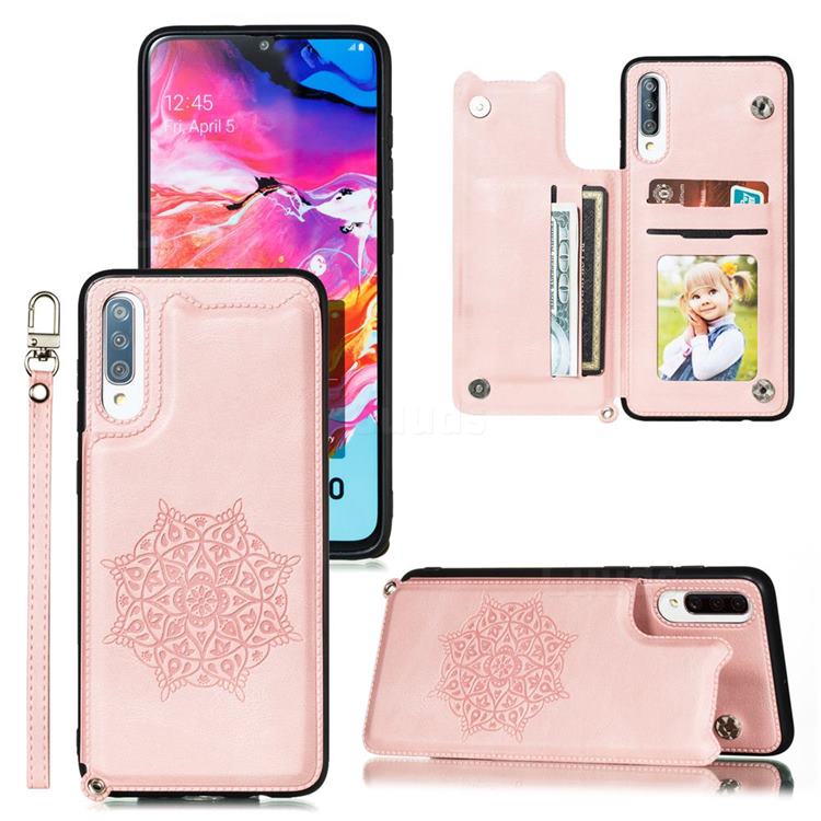 Luxury Mandala Multi-function Magnetic Card Slots Stand Leather Back Cover for Xiaomi Redmi 9A - Rose Gold