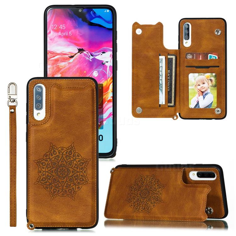 Luxury Mandala Multi-function Magnetic Card Slots Stand Leather Back Cover for Xiaomi Redmi 9A - Brown