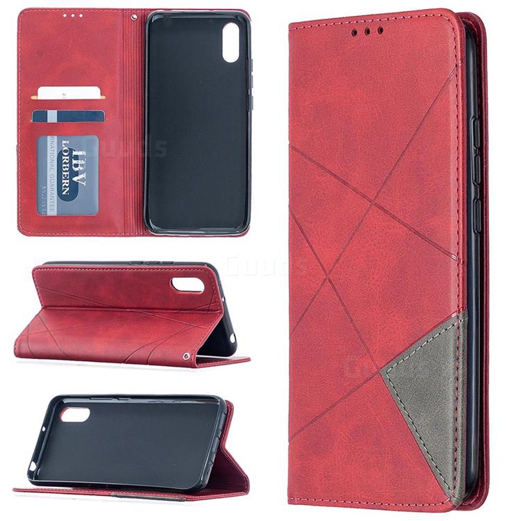 Prismatic Slim Magnetic Sucking Stitching Wallet Flip Cover for Xiaomi Redmi 9A - Red