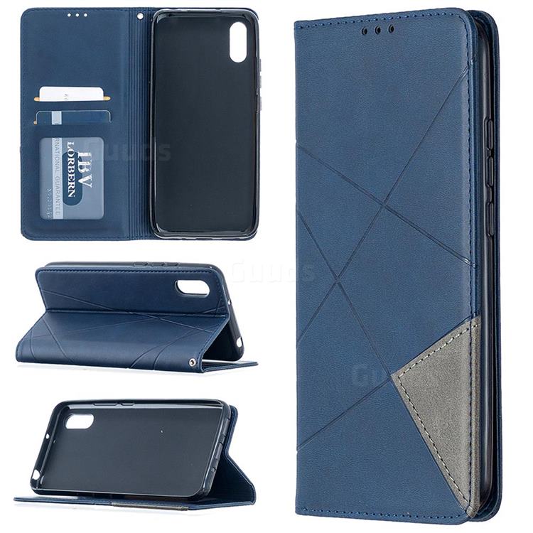 Prismatic Slim Magnetic Sucking Stitching Wallet Flip Cover for Xiaomi Redmi 9A - Blue