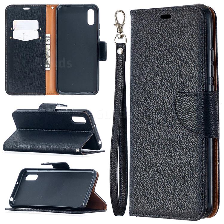 Classic Luxury Litchi Leather Phone Wallet Case for Xiaomi Redmi 9A - Black