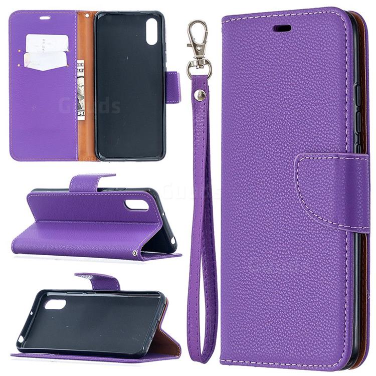 Classic Luxury Litchi Leather Phone Wallet Case for Xiaomi Redmi 9A - Purple