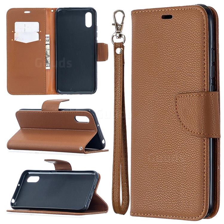 Classic Luxury Litchi Leather Phone Wallet Case for Xiaomi Redmi 9A - Brown
