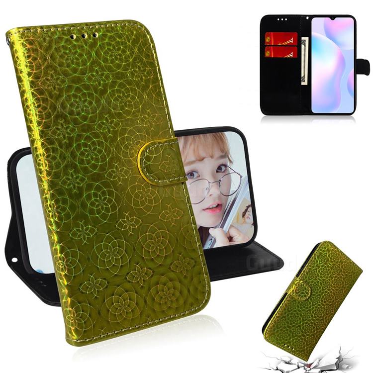 Laser Circle Shining Leather Wallet Phone Case for Xiaomi Redmi 9A - Golden