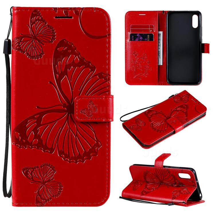 Embossing 3D Butterfly Leather Wallet Case for Xiaomi Redmi 9A - Red