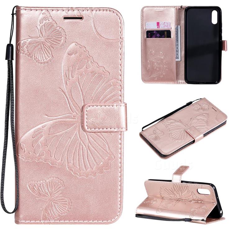 Embossing 3D Butterfly Leather Wallet Case for Xiaomi Redmi 9A - Rose Gold