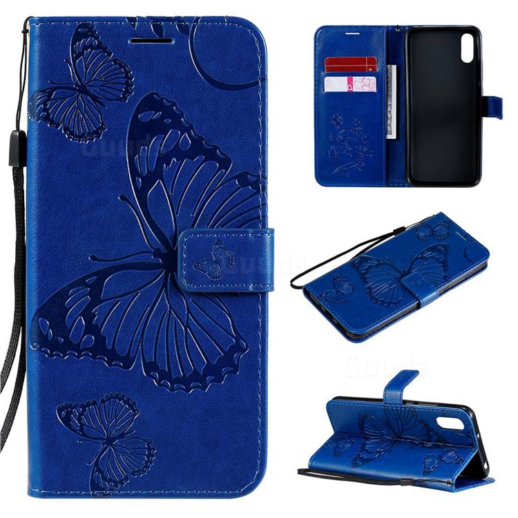 Embossing 3D Butterfly Leather Wallet Case for Xiaomi Redmi 9A - Blue