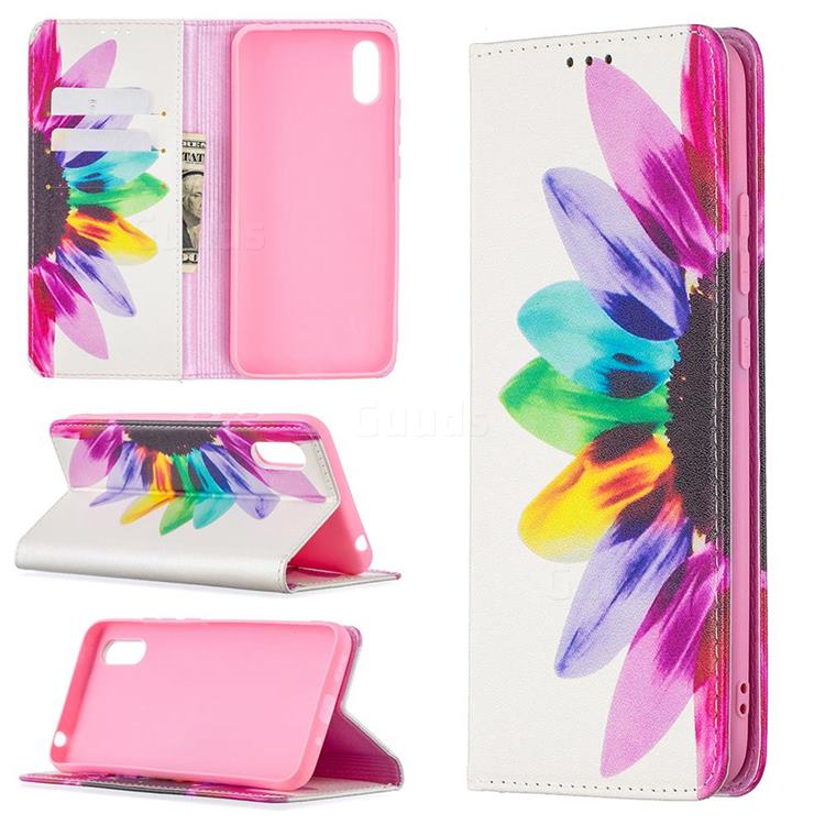 Sun Flower Slim Magnetic Attraction Wallet Flip Cover for Xiaomi Redmi 9A