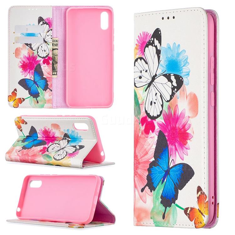 Flying Butterflies Slim Magnetic Attraction Wallet Flip Cover for Xiaomi Redmi 9A