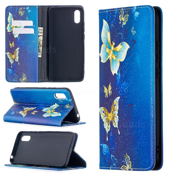 Gold Butterfly Slim Magnetic Attraction Wallet Flip Cover for Xiaomi Redmi 9A