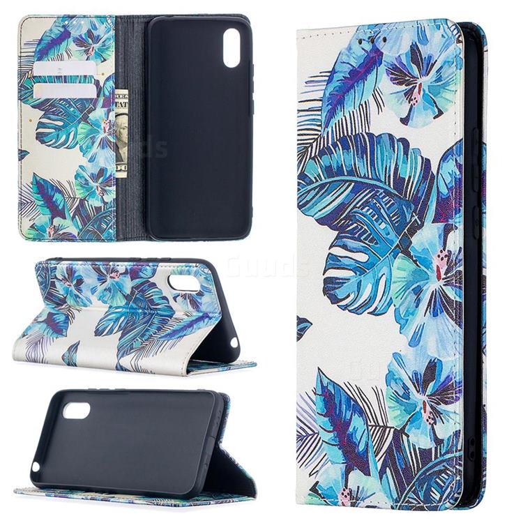 Blue Leaf Slim Magnetic Attraction Wallet Flip Cover for Xiaomi Redmi 9A