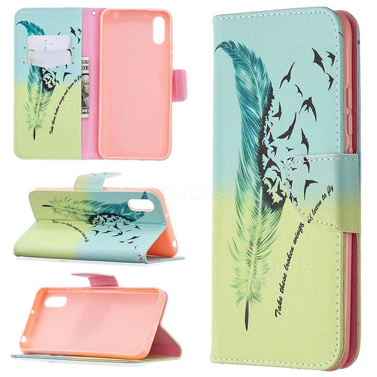 Feather Bird Leather Wallet Case for Xiaomi Redmi 9A