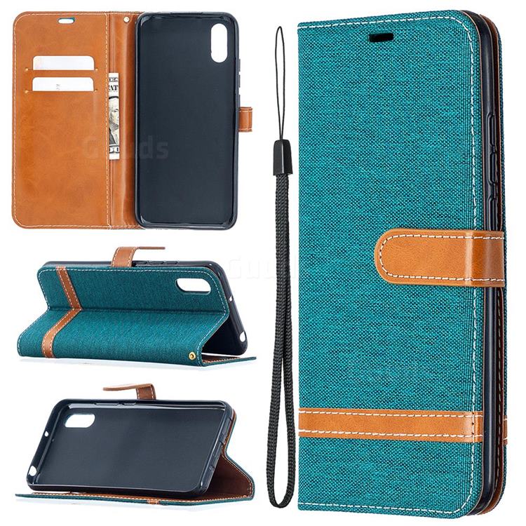 Jeans Cowboy Denim Leather Wallet Case for Xiaomi Redmi 9A - Green