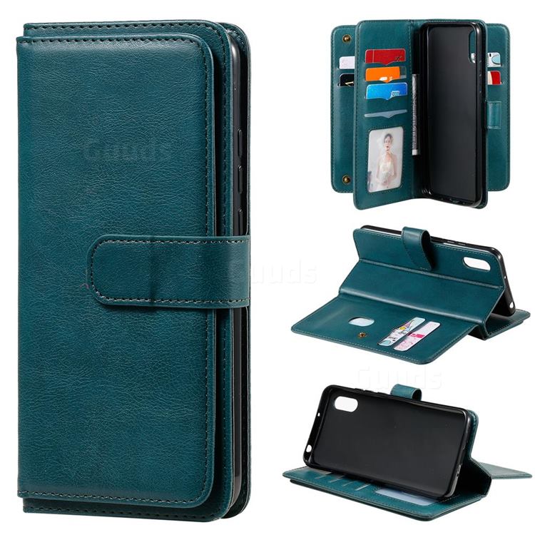 Multi-function Ten Card Slots and Photo Frame PU Leather Wallet Phone Case Cover for Xiaomi Redmi 9A - Dark Green
