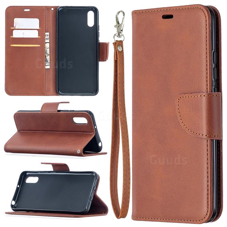 Classic Sheepskin PU Leather Phone Wallet Case for Xiaomi Redmi 9A - Brown