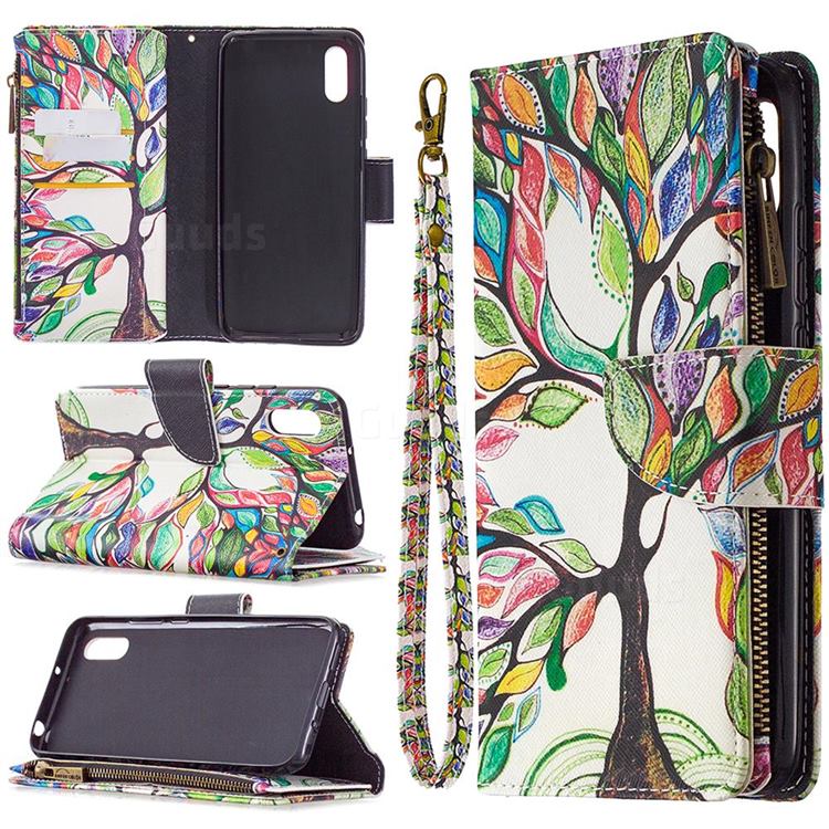The Tree of Life Binfen Color BF03 Retro Zipper Leather Wallet Phone Case for Xiaomi Redmi 9A