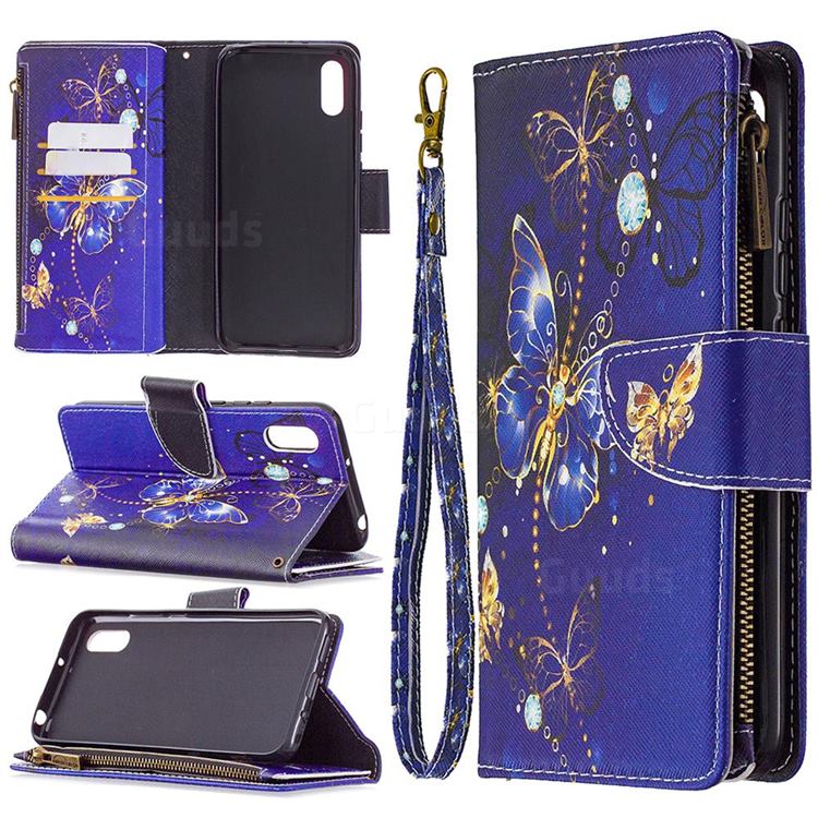 Purple Butterfly Binfen Color BF03 Retro Zipper Leather Wallet Phone Case for Xiaomi Redmi 9A