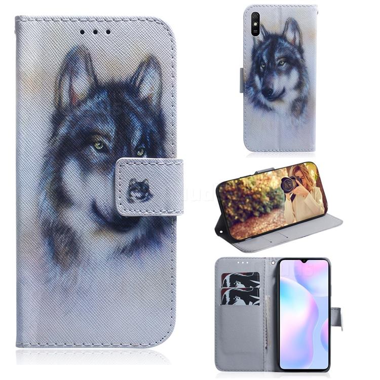 Snow Wolf PU Leather Wallet Case for Xiaomi Redmi 9A