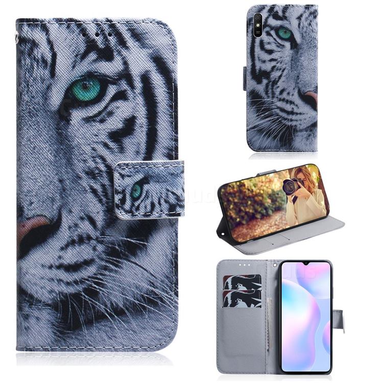 White Tiger PU Leather Wallet Case for Xiaomi Redmi 9A
