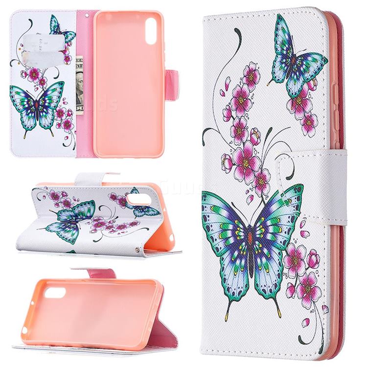 Peach Butterflies Leather Wallet Case for Xiaomi Redmi 9A