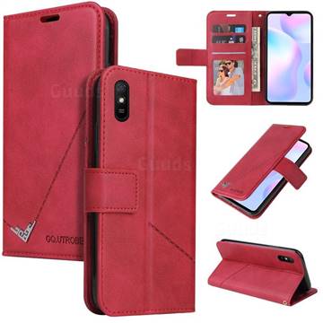 GQ.UTROBE Right Angle Silver Pendant Leather Wallet Phone Case for Xiaomi Redmi 9A - Red