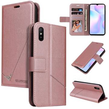 GQ.UTROBE Right Angle Silver Pendant Leather Wallet Phone Case for Xiaomi Redmi 9A - Rose Gold