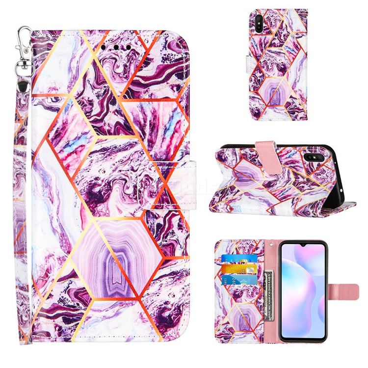 Dream Purple Stitching Color Marble Leather Wallet Case for Xiaomi Redmi 9A