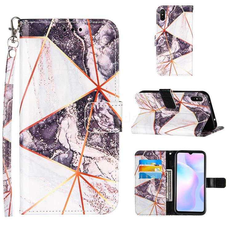 Black and White Stitching Color Marble Leather Wallet Case for Xiaomi Redmi 9A