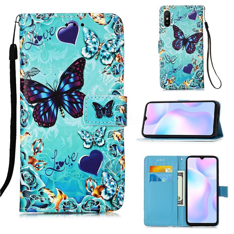 Love Butterfly Matte Leather Wallet Phone Case for Xiaomi Redmi 9A