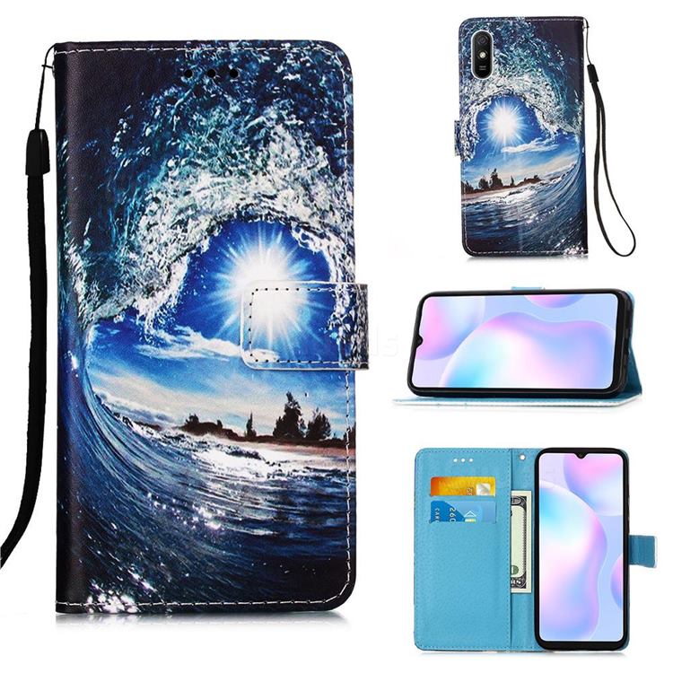 Waves and Sun Matte Leather Wallet Phone Case for Xiaomi Redmi 9A