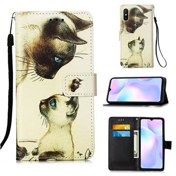 Cat Confrontation Matte Leather Wallet Phone Case for Xiaomi Redmi 9A