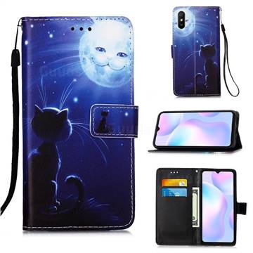 Cat and Moon Matte Leather Wallet Phone Case for Xiaomi Redmi 9A