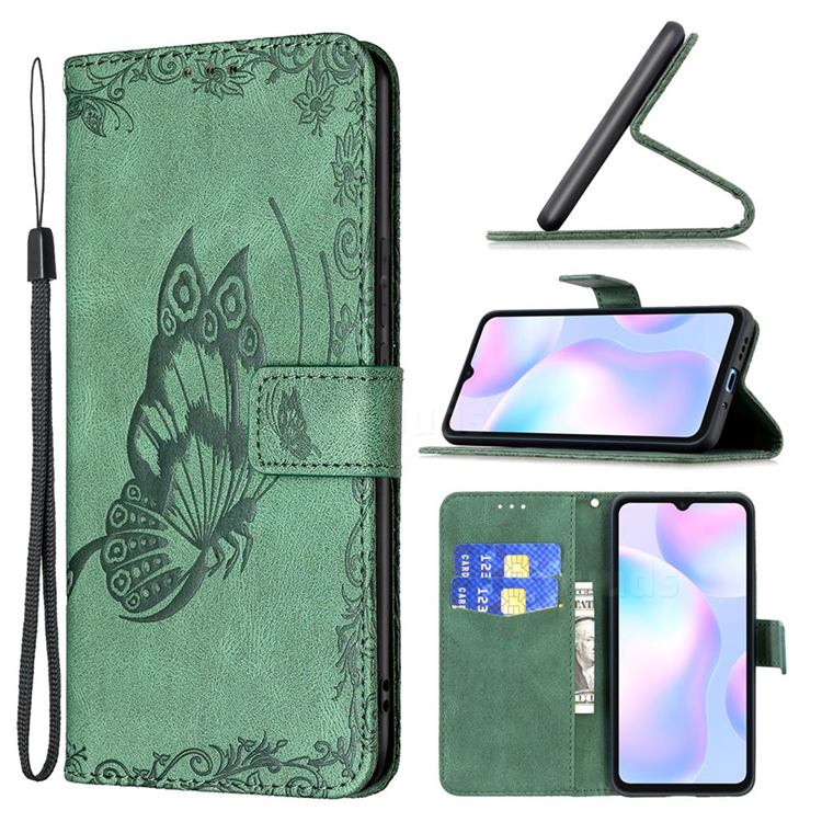 Binfen Color Imprint Vivid Butterfly Leather Wallet Case for Xiaomi Redmi 9A - Green