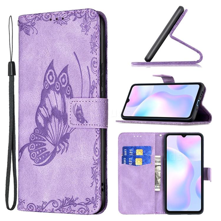 Binfen Color Imprint Vivid Butterfly Leather Wallet Case for Xiaomi Redmi 9A - Purple