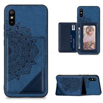 Mandala Flower Cloth Multifunction Stand Card Leather Phone Case for Xiaomi Redmi 9A - Blue