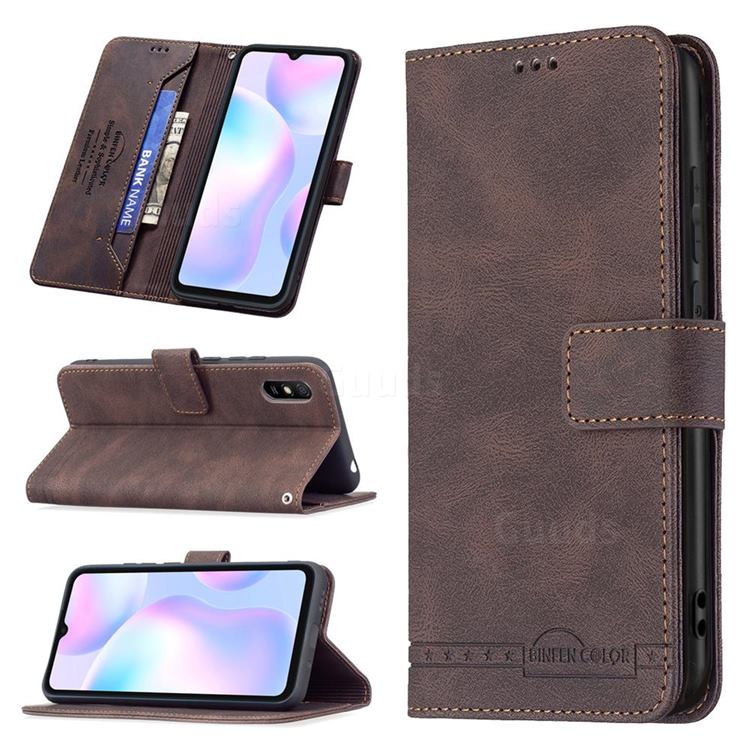 Binfen Color RFID Blocking Leather Wallet Case for Xiaomi Redmi 9A - Brown
