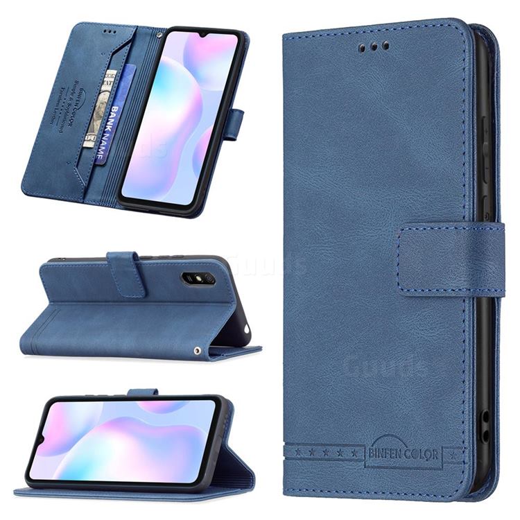 Binfen Color RFID Blocking Leather Wallet Case for Xiaomi Redmi 9A - Blue