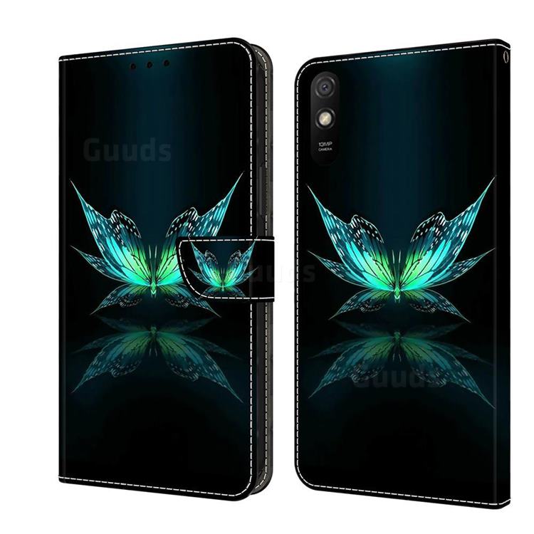 Reflection Butterfly Crystal PU Leather Protective Wallet Case Cover for Xiaomi Redmi 9A