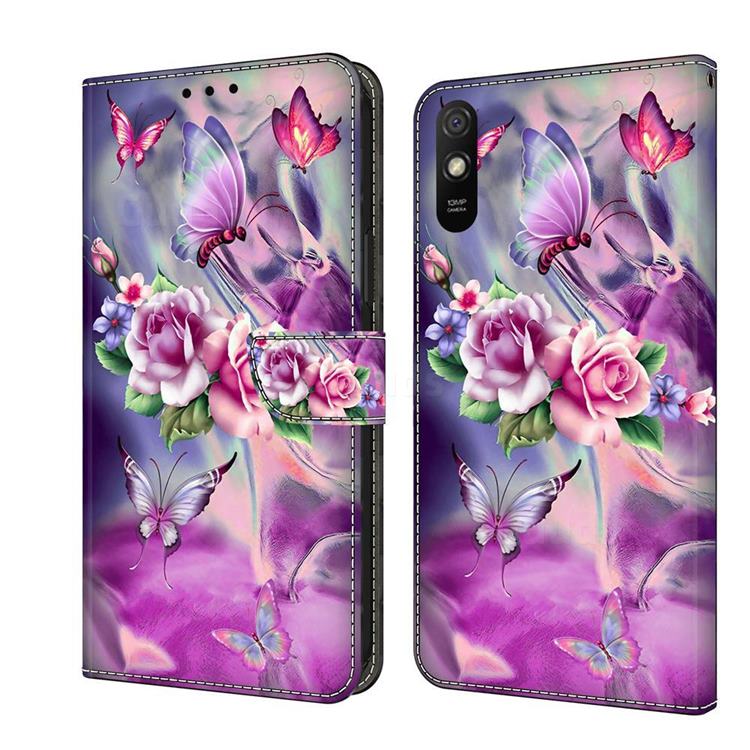 Flower Butterflies Crystal PU Leather Protective Wallet Case Cover for Xiaomi Redmi 9A